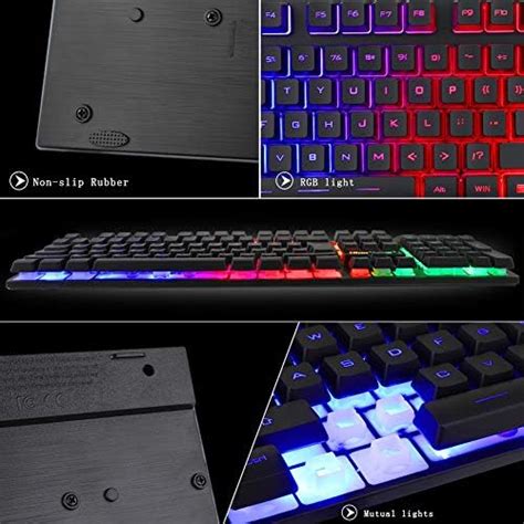 BlueFinger RGB Gaming Keyboard and Backlit Mouse Combo, USB Wired ...