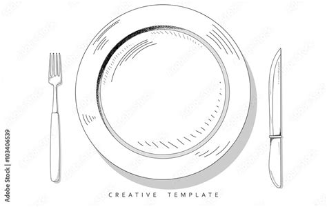 Obraz Set sketch cutlery . Plate fork and knife . Template for food presentation , advertising ...