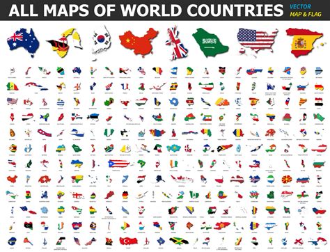 All maps of world countries and flags . Collection of outline shape of international country map ...