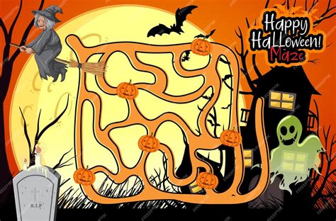 Free Vector | Happy halloween maze game template