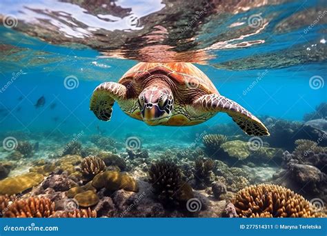 Sea Turtle Swims Underwater. Stock Image - Image of water, green: 277514311