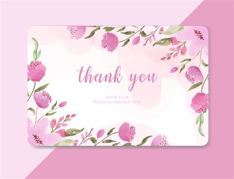 Pink floral watercolor thank you card template by andrias robin hutama ...