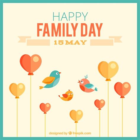 Free Vector | Cute family day card with birds and heart shaped balloons