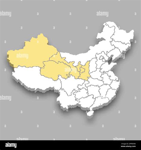 Northwest region location within China 3d isometric map Stock Vector ...