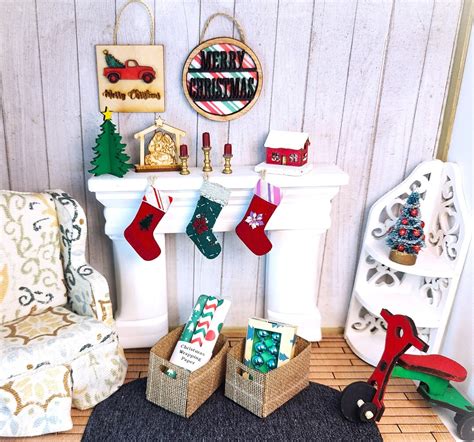 Dollhouse Miniature Christmas Decoration, Accessories, Signs, Nativity, Candles, House, Stocking ...