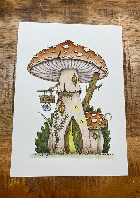 MUSHROOM TEA SHOP Mushroom House Watercolor Print - Etsy