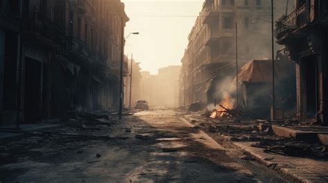 Premium AI Image | Desolate City Street After Catastrophic Event