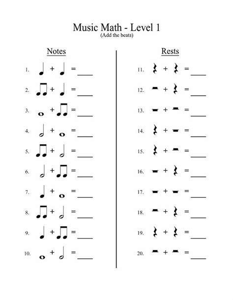 Notes and Rests Values worksheet | Music math, Music worksheets, Rhythm worksheets