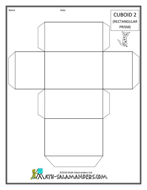 cuboid/rectangular prism pattern - http://www.math-salamanders.com Cube Template, Paper Box ...