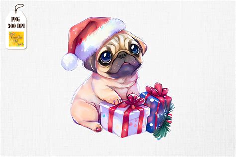 Super Cute Baby Pug Christmas Lights By Mulew Art | TheHungryJPEG