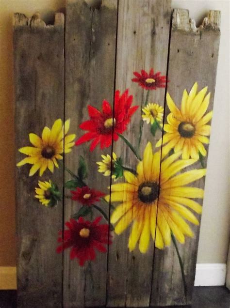 Hand Painted Flowers on Barnwood | DIY Fireplace Screen Idea