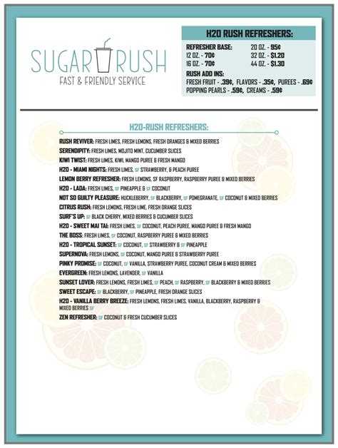 Menu - Sugar Rush Soda Shop | Fast & Friendly Service