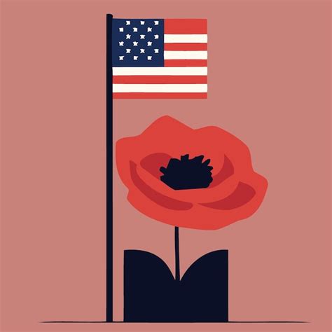 Premium Vector | Red poppy flower with the flag of the united states