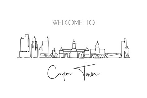 Premium Vector | Single continuous line drawing of cape town skyline ...