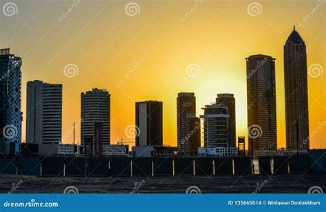 Modern Buildings at Sunset in Dubai, UAE Editorial Stock Image - Image of clouds, financial ...