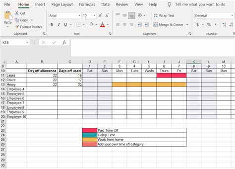 Time Off Excel Template