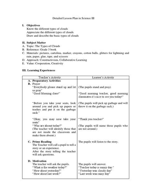 Detailed Lesson Plan in Science III | PDF | Cloud | Lesson Plan