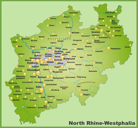 Map of North Rhine-Westphalia with cities and towns | North rhine ...