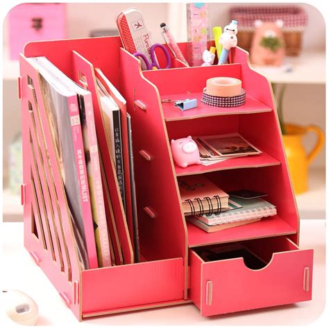 Creative DIY Wooden Desktop File Magazine Holder Book Shelf Large Multi-layer Book Storage Rack ...