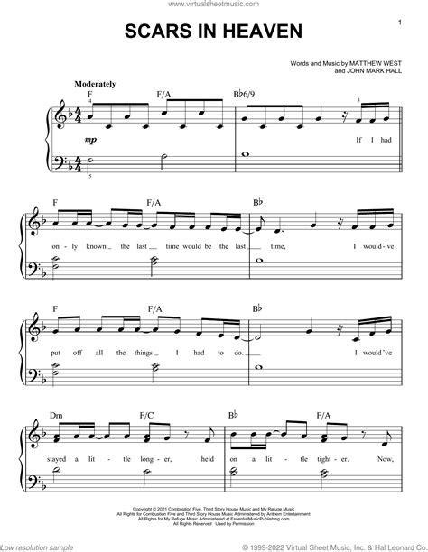 Scars In Heaven sheet music for piano solo (PDF-interactive)