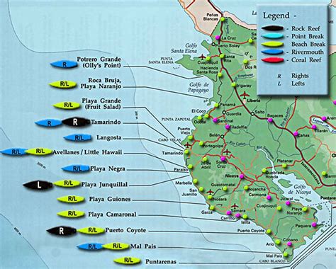 Surfing Map of Pacific North Coast of Costa Rica