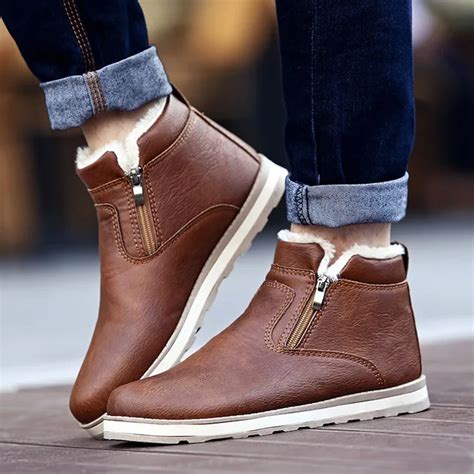 New Men Winter Fashion Ankle PU Flat Boots Round Toe Zippers Sewing ...