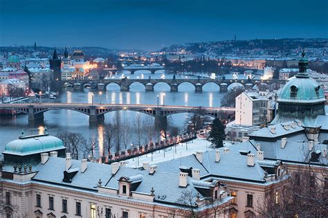 Photos Cities Prague Czech Republic bridge Winter Rivers Charles