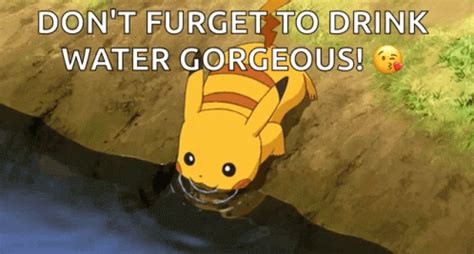 Animated Pikachu Pokemon Drinking Water GIF | GIFDB.com