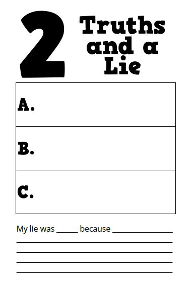 Printable Two Truths And A Lie Worksheet – Kidsworksheetfun