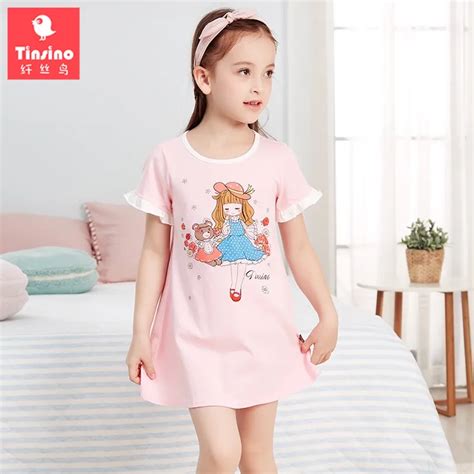 Tinsino Girls Summer Cartoon Nightgowns Children Short Sleeve Princess Pajamas Kids Sleepwear ...