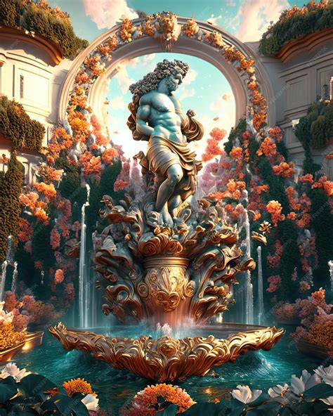 Premium AI Image | magic garden fountain fantasy sculpture art and water