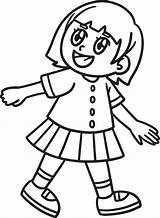 Happy Little Girl Isolated Coloring Page For Kids 15656367 Vector Art  sketch template