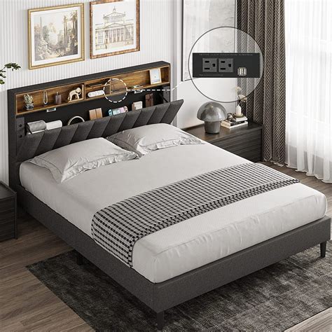 ADORNEVE Queen Size Platform Bed Frame, Modern Fabric Upholstered Bed ...