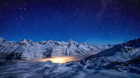 Starry Night Snow Covered Mountains 4k Wallpaper,HD Nature Wallpapers,4k Wallpapers,Images ...