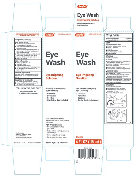 Rugby Eye Wash: Details from the FDA, via OTCLabels.com