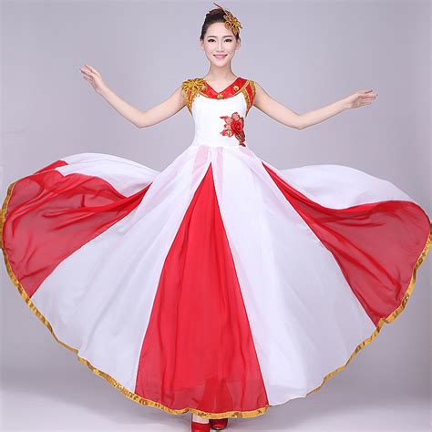 Women Red white Younger Chinese Folk Dance Costumes Chinese Fan Dance ...