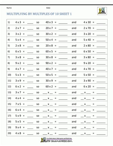 Multiplying By Multiples Of 10 Worksheet - Free Printable