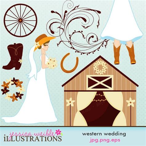 Western Wedding Cute Digital Clipart for Card by JWIllustrations