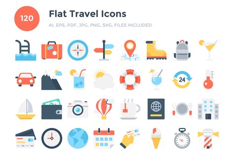 120 Flat Travel Icons | Custom-Designed Icons ~ Creative Market