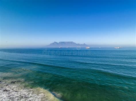 Aerial View of Table Mountain with Ships in Foreground Stock Photo ...