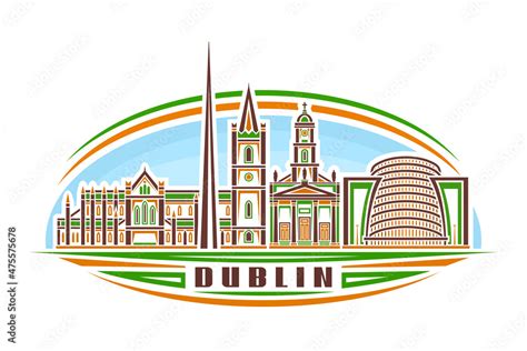 Vector illustration of Dublin, horizontal logo with linear design orange dublin city scape on ...