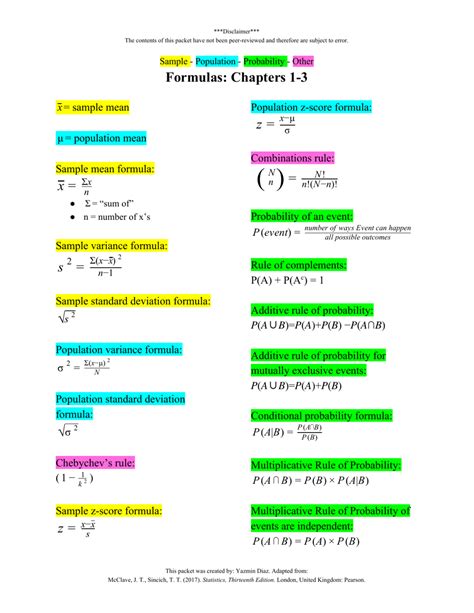 Statistics Formulas Cheat Sheet Download Printable PDF | Templateroller