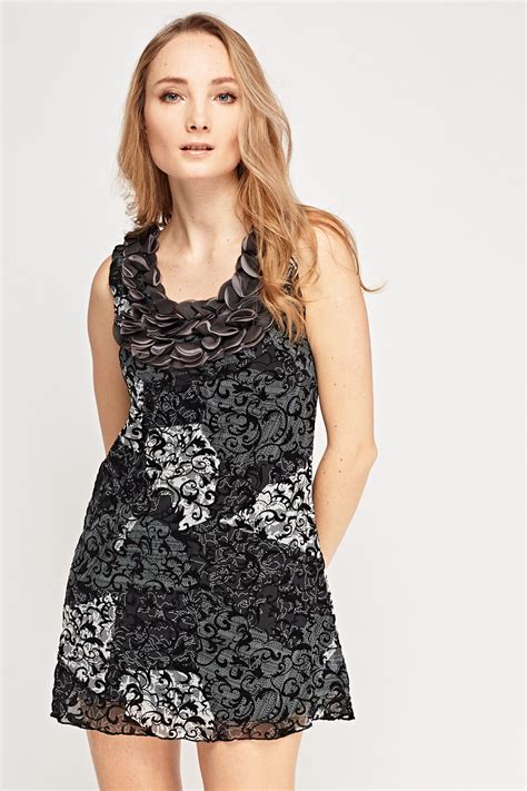 Embossed Mesh Overlay Dress - Just $3