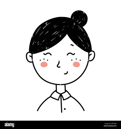 Cute portrait of young girl isolated on white background. Cartoon ...