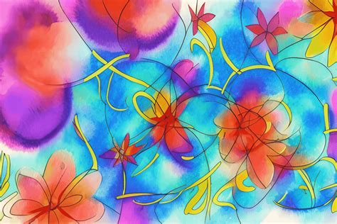 Abstract Floral Geometric Line Art Watercolor Greeting Card Graphics ...