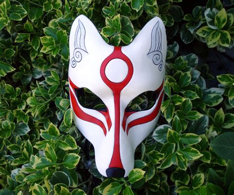 White Okami Kitsune Mask... Japanese Fox Leather Mask