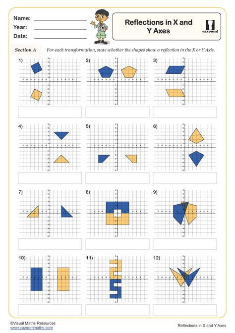 Reflection in X and Y Axes Worksheet | Key Stage 2 PDF Geometry Worksheets