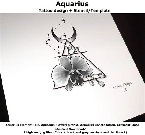 Aquarius Horoscope Flower Tattoo Tattoo Design and Tattoo Stencil ...