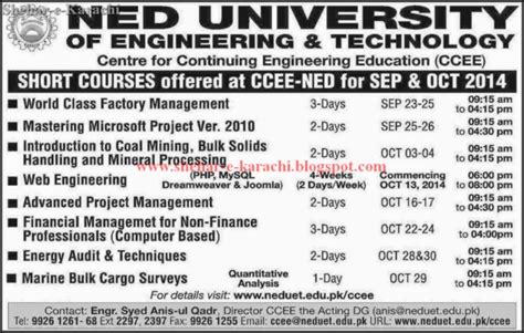 Admissions In NED University of Engineering and Technology 2014 ...