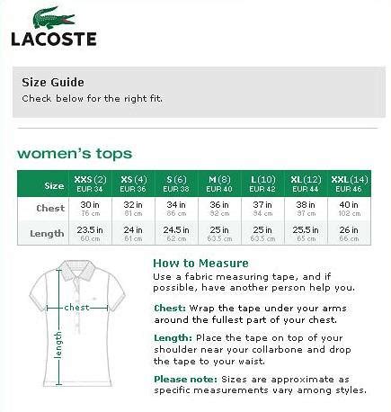 Lacoste Size Chart for Women | Flickr - Photo Sharing!